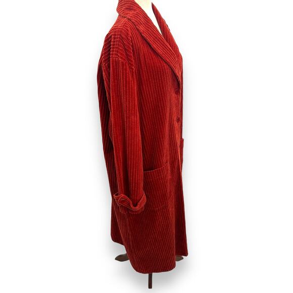 FLAX Medium Burnt orange Corduroy Full Length Jacket Coat Duster Velvet Ribbed - Picture 8 of 11
